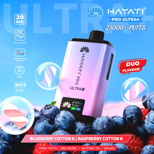 Hayati Pro Ultra+ 25000 - Blueberry Cotton Candy/ Raspberry Cotton Candy - 2%